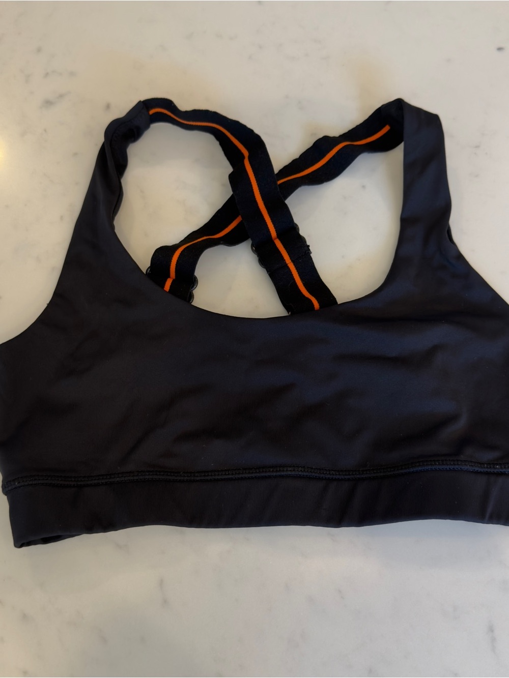 Forever 21 Black Sports Bra with Orange-Trim Crisscross Straps